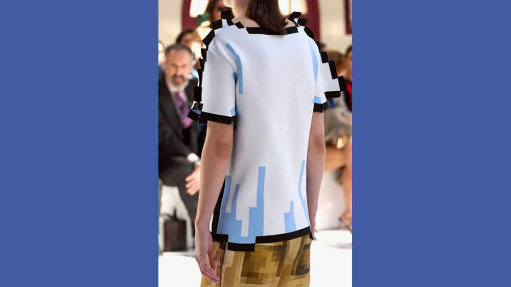 A closeup of Loewe's pixel fashion collection