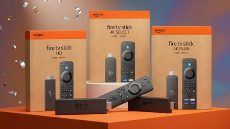 Selection of Fire TV sticks displayed on a podium