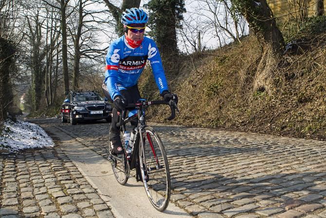 Nick Nuyens (Garmin-Sharp) previews the Molenberg climb, one of 12 hellingen on the Omloop Het Nieuwsblad route.