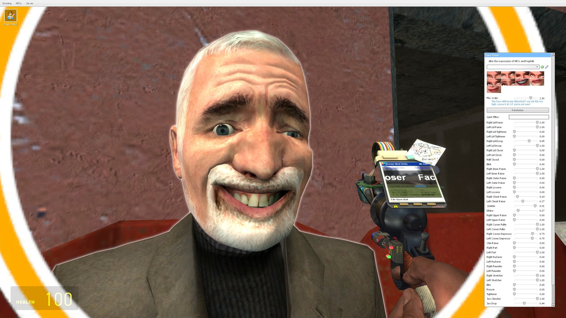 A contorted face of Dr. Breen in Half-Life 2 and Garry&#039;s Mod