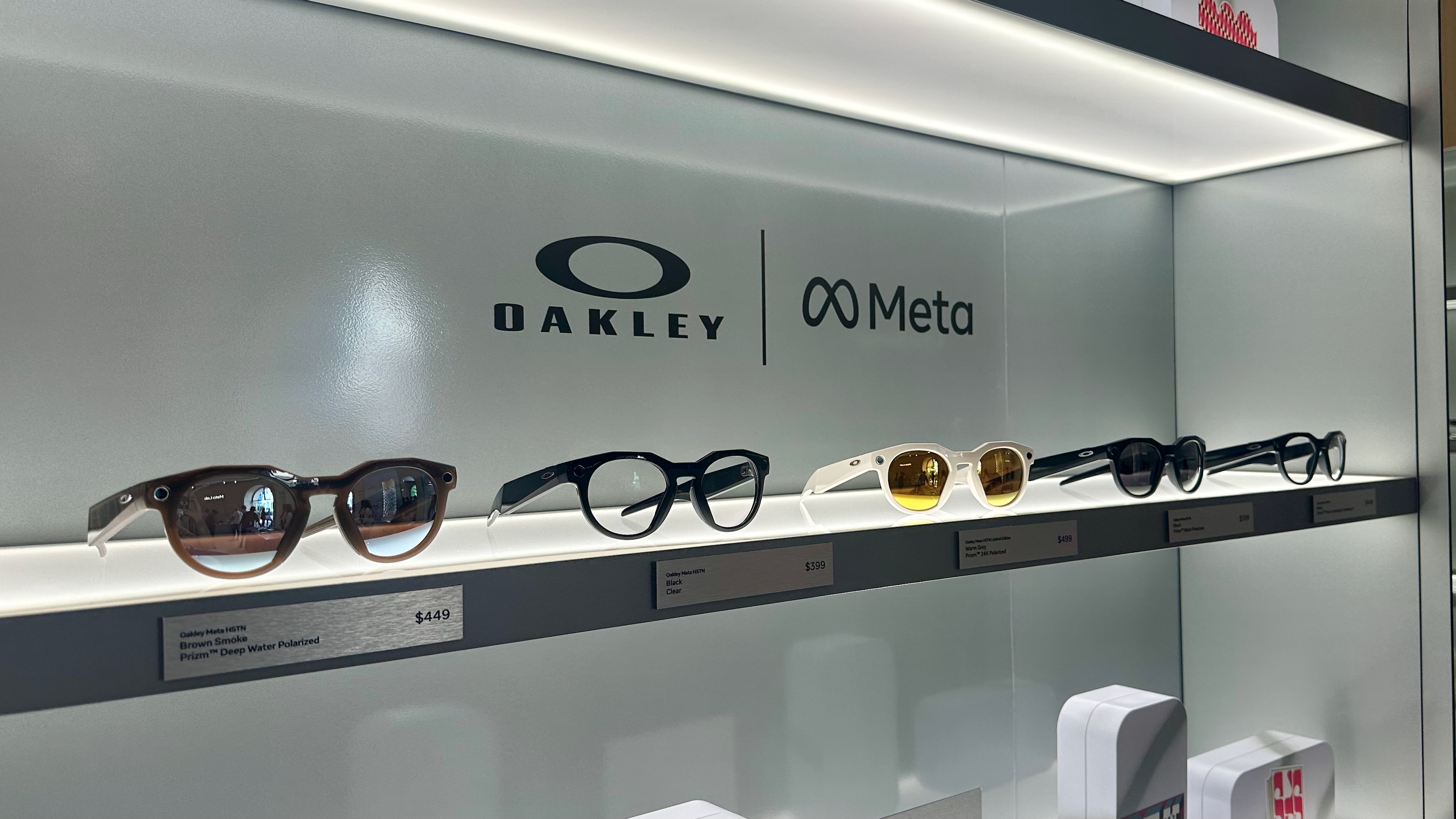 A photo of the Oakley Meta HSTN glasses on display in all five styles.