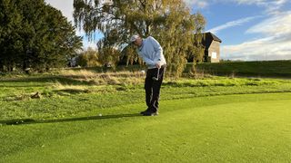 Neil Tappin testing the Mizuno RB Tour golf ball on a chipping green