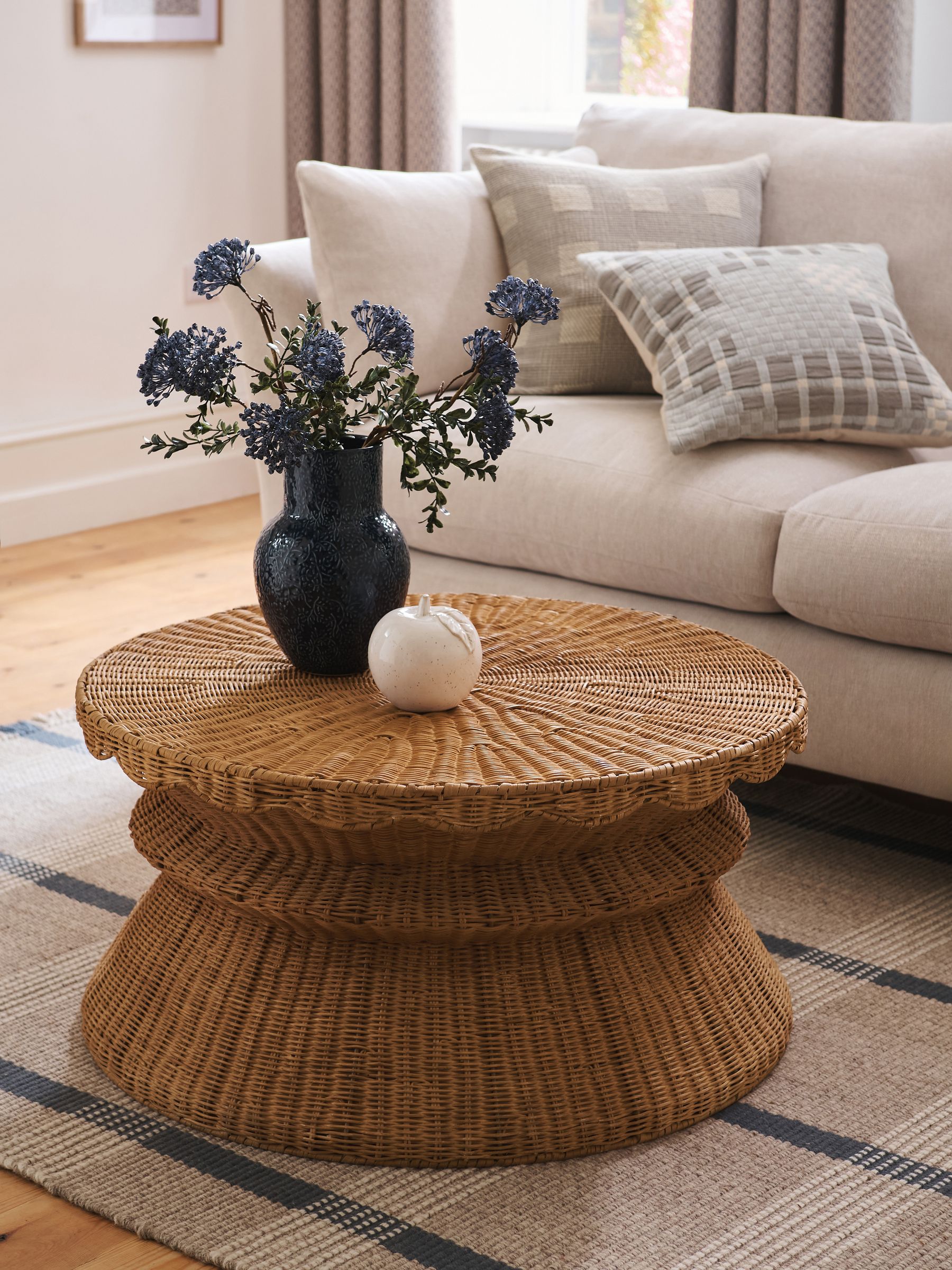 Natural Rattan Scallop Storage Coffee Table