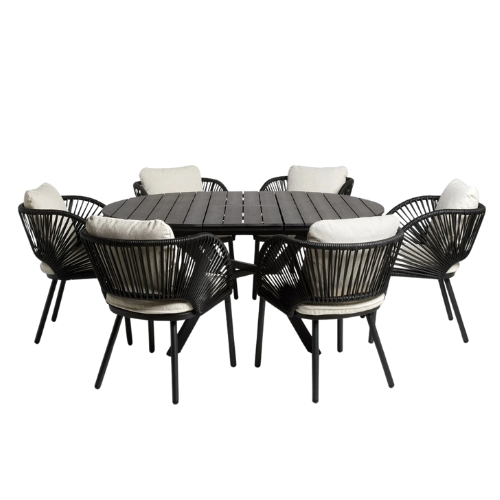 Next, Natural Boucle Genoa Extendable 6 Seater Dining Set