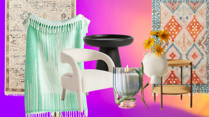 collage of anthropologie decor items on a colorful background