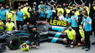 Lewis Hamilton and the Mercedes team celebrate another title double