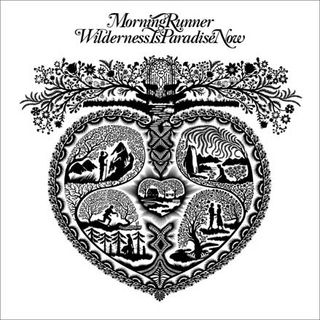 A black drawing of an apple/heart with intricate art-work. The words Morning Runner Wilderness is Paradise Now written in italic at the header.