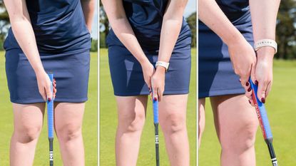 PGA pro Jo Taylor showing how to grip the putter with the left hand low method