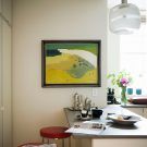 kitchen room with white wall yellow frame