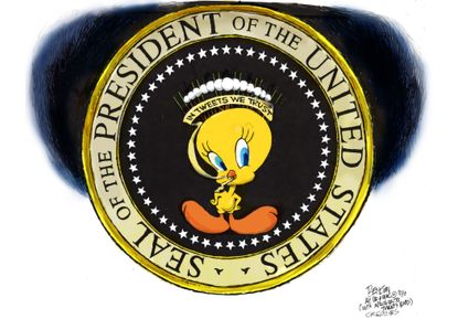 Political cartoon U.S. Donald Trump Twitter controversial