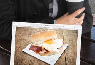 Higgie adds a stock photo of an egg bap as a separate Layer on Procreate, then does the same with a napkin