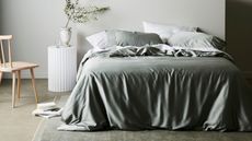 Bamboo vs Tencel sheets: Ettitude bamboo bed sheets styles on bed nicely draped 