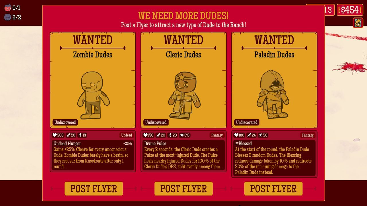Several screenshots from How Many Dudes? by developer Butterscotch Shenanigans, demonstrating a variety of gameplay mechanics.