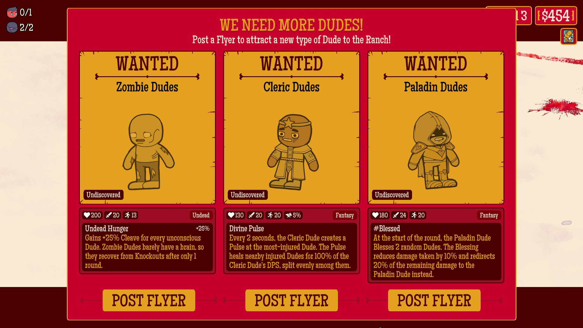 Several screenshots from How Many Dudes? by developer Butterscotch Shenanigans, demonstrating a variety of gameplay mechanics.