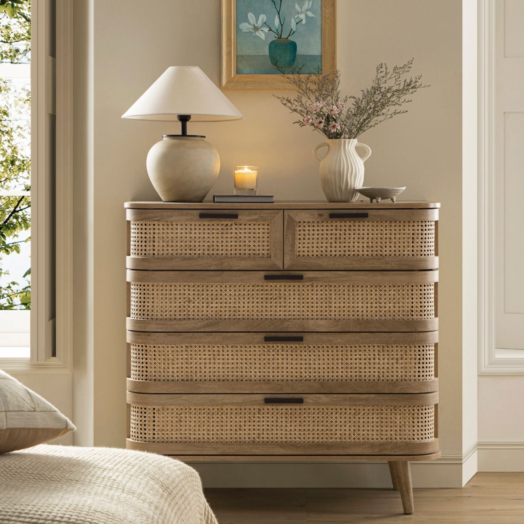 daals, Izzy Curved Rattan Chest of 5 Drawers, Natural