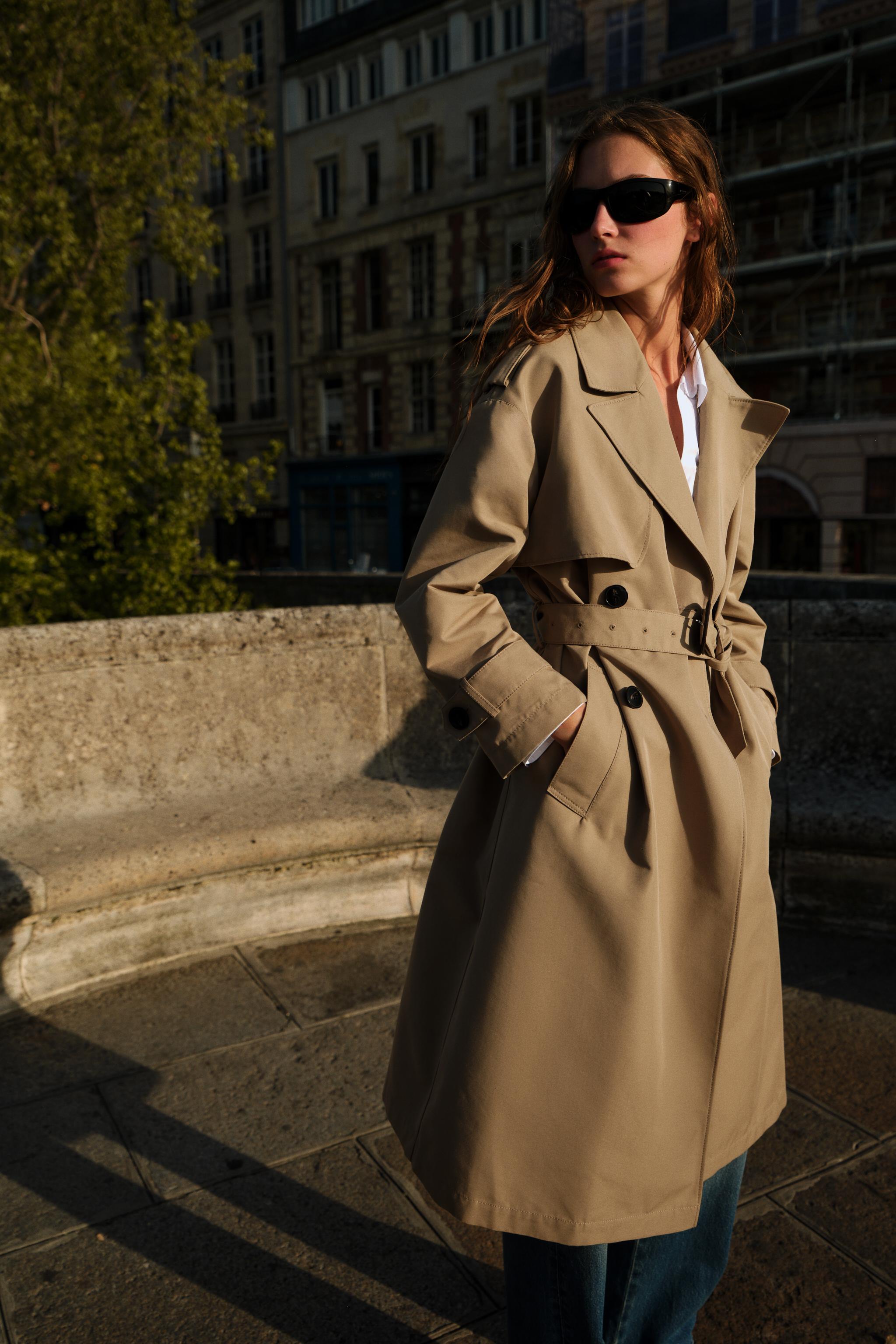 Long Double-Breasted Trench Coat With Belt