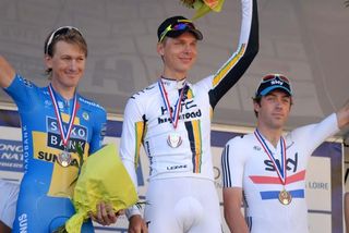 Tony Martin (HTC-Highroad) celebrates victory in the Chrono des Nations.