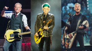 Bruce Springsteen, Keith Richards and James Hertfield onstage 