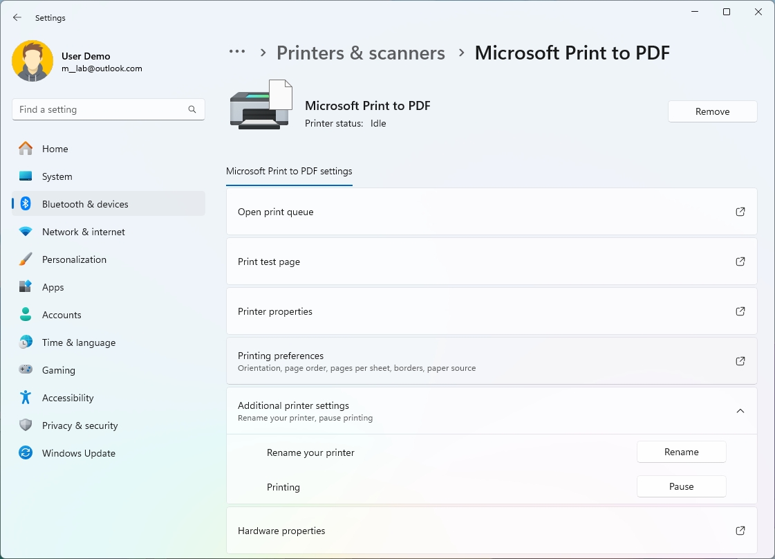 Additional print settings