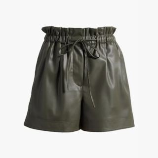 faux-leather khaki shorts