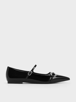 Metallic Accent Pointed-Toe Mary Janes