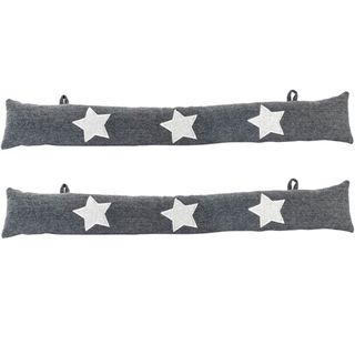 pair of grey draught excluders with star pattern