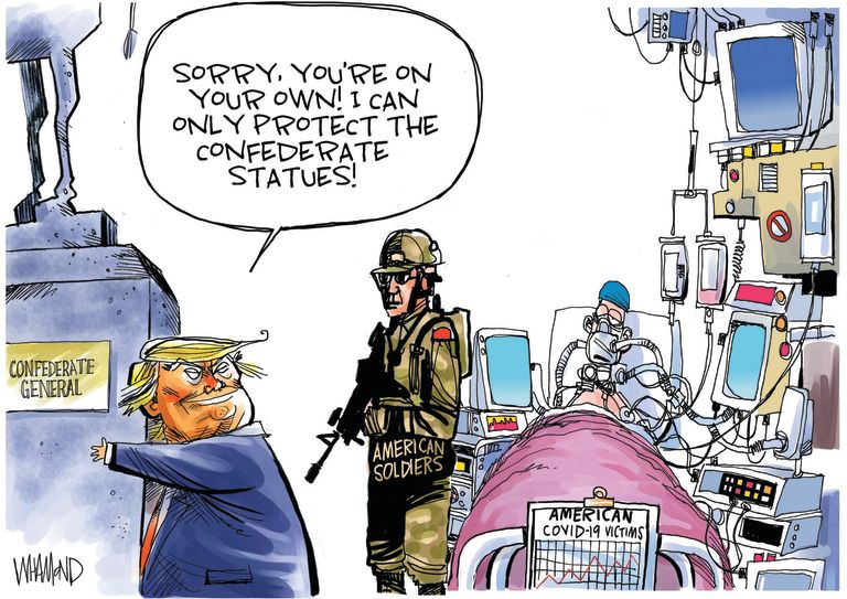 Political Cartoon U.S. Trump Afghanistan Russia bounty coronavirus confederate statues