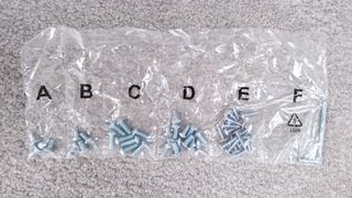 Various bolts in five plastic bags, marked A, B, C, D and E