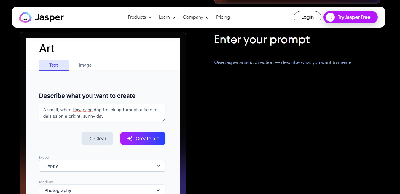 Website screenshot for Jasper AI Image Generator