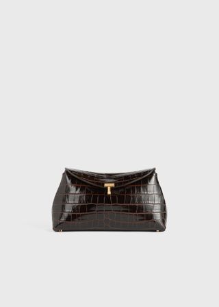 T-Lock Croco-Embossed Clutch Dark Brown