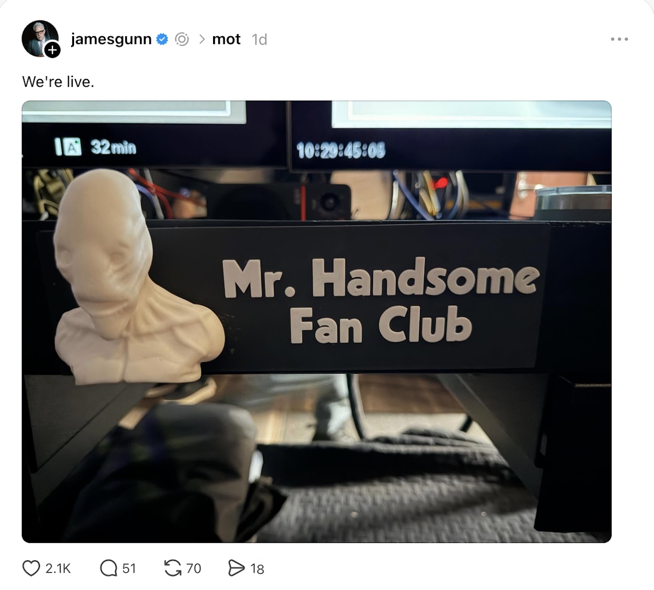 James Gunn's Man of Tomorrow post about mr. Handsome.