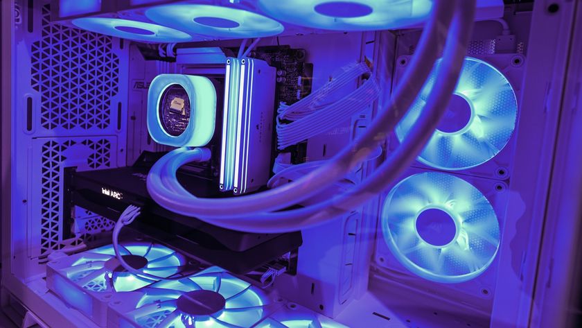 A detailed look at a PC computer equipped with an Intel Core processor, Intel Arc graphics processing units, and CORSAIR Dominator Titanium DDR5 Memory on display at the Consumer Electronics Show (CES) 2025, in Las Vegas, Nevada, USA, on January 8 2025.