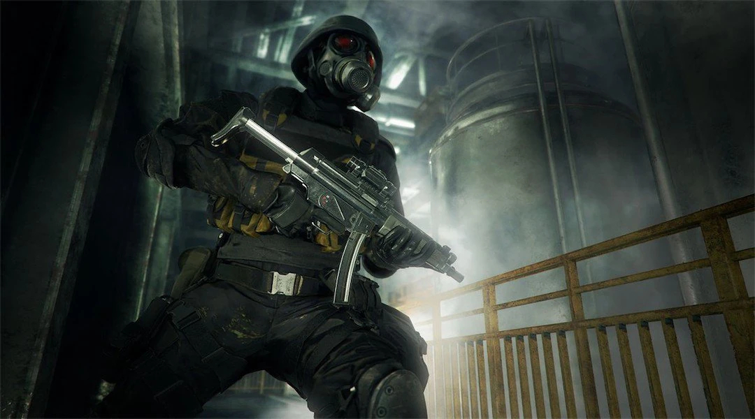 HUNK with a submachine gun in Resident Evil 2 remake