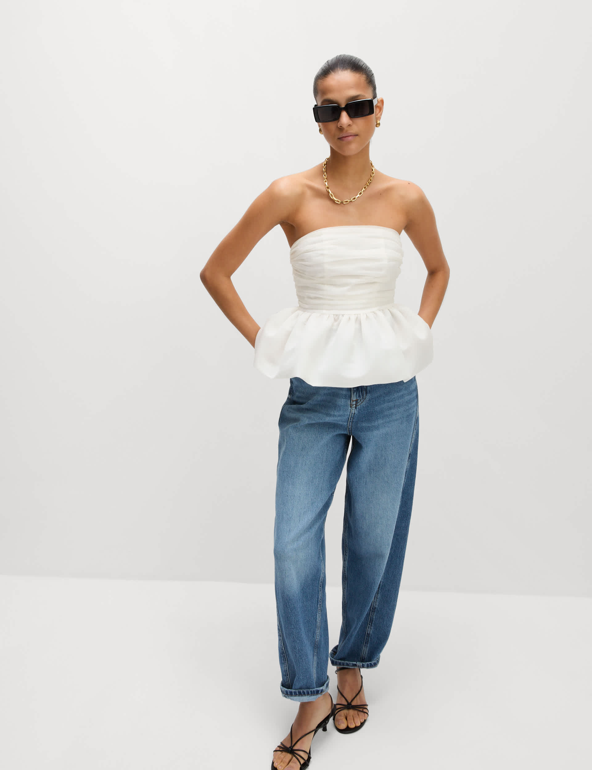 Organza Peplum Bandeau Top