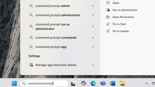 Screenshot showing 'Command Prompt' being typed into the search bar