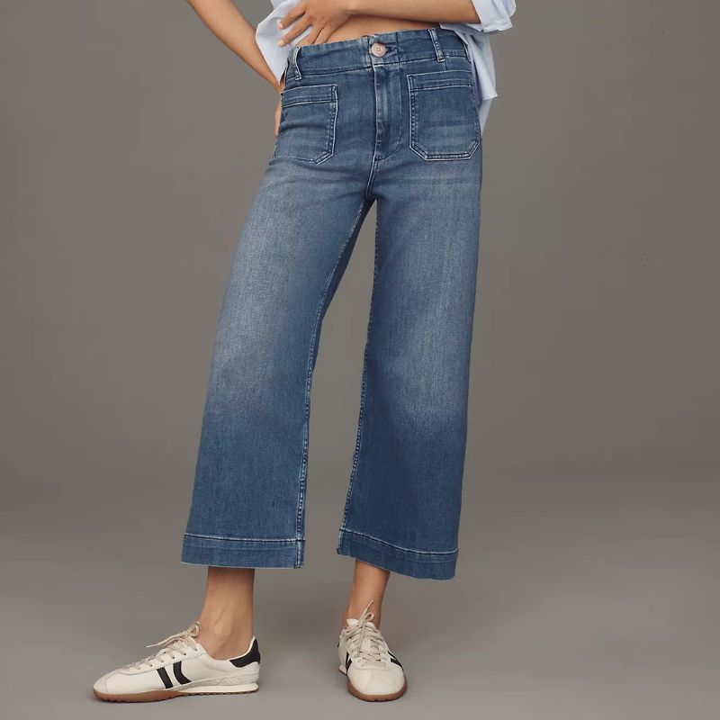 Anthropologie patch pocket jeans on model 