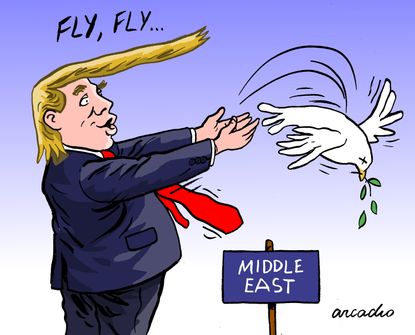 Political Cartoon U.S. Trump Middle East dying dove