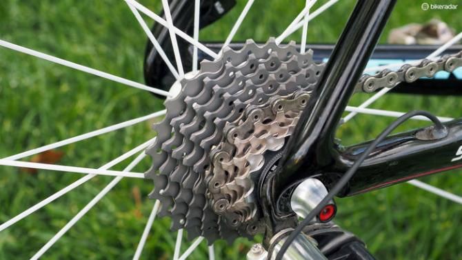 The Shimano Dura-Ace cassette sports a 12-28t spread