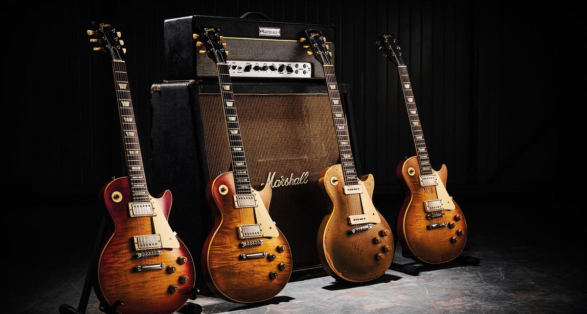 Gibson Les Pauls and a Marshall stack