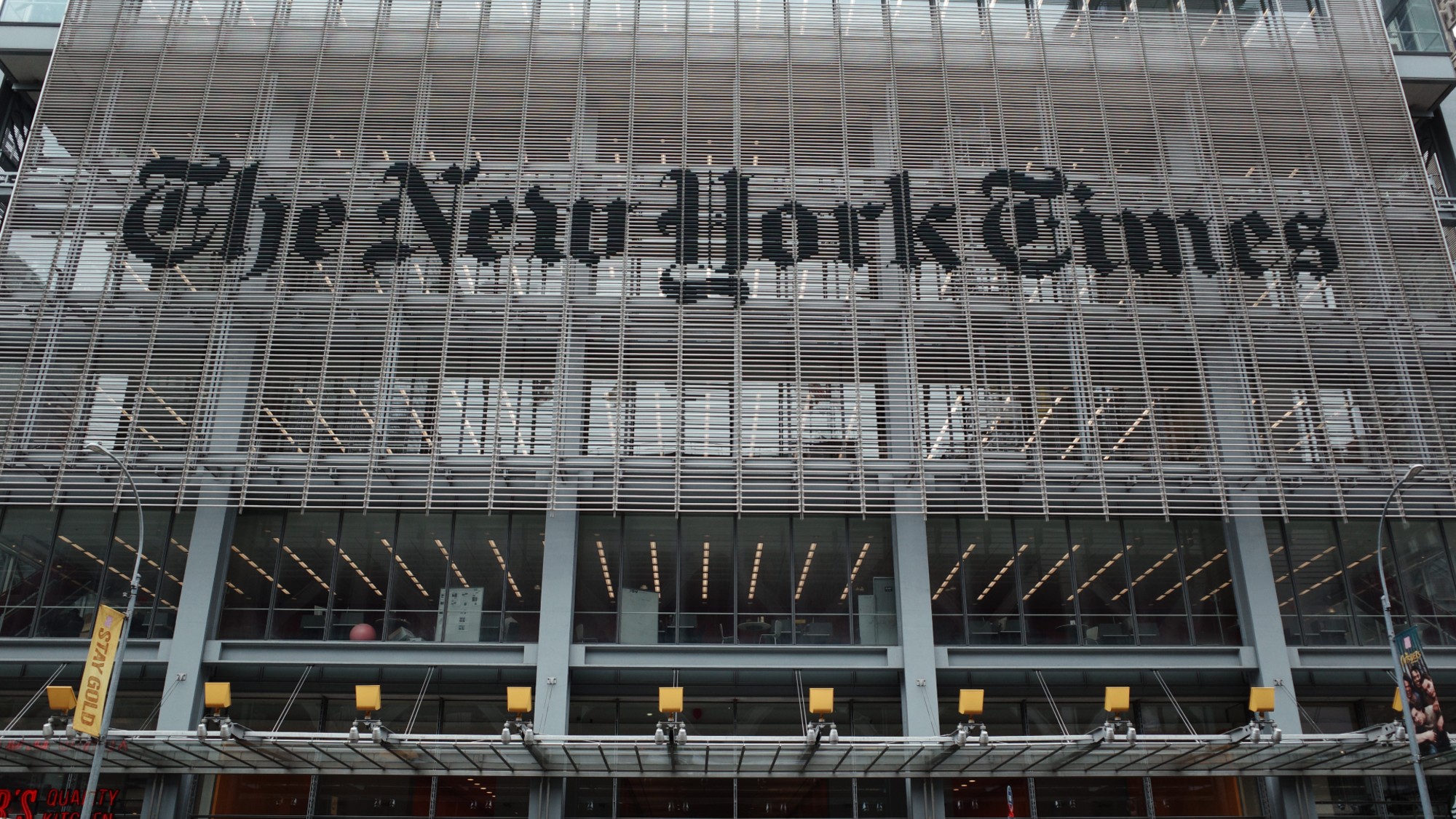 The exterior of the New York Times building in Manhattan. 