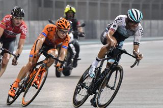 The final three escapees try to stay away on stage four of the 2016 Abu Dhabi Tour. Photo: Graham Watson