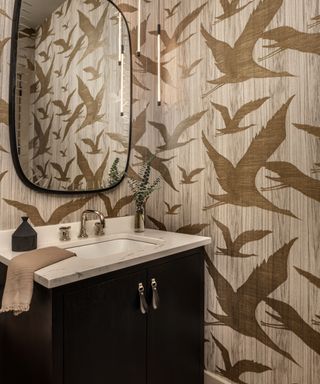 powder room with crane wall covering