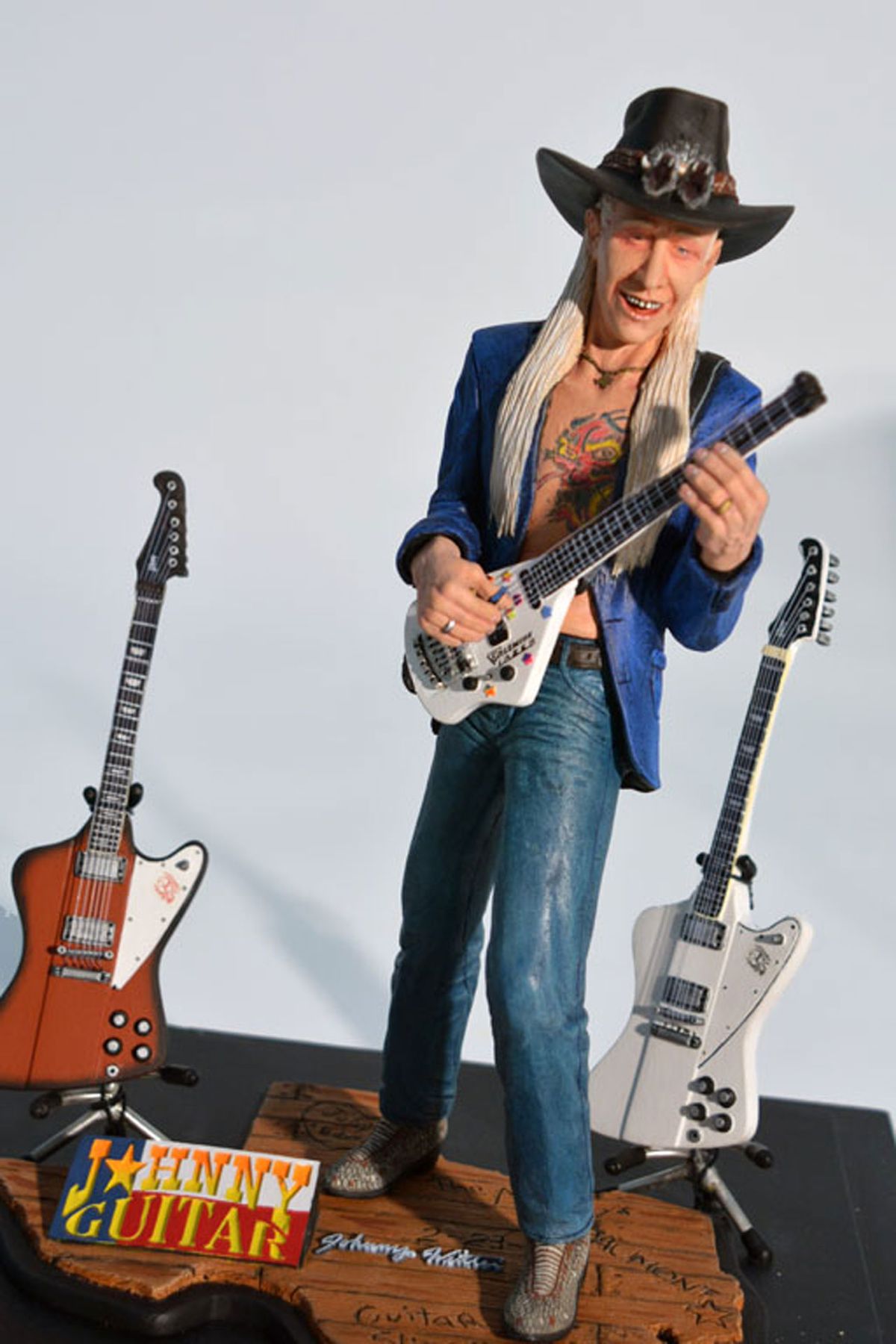 The prototype for a collectible Johnny Winter figurine that never went into production, immediately becoming much more collectable.