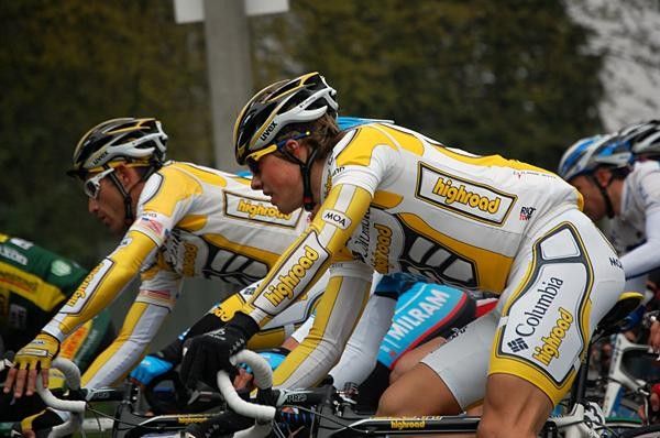George Hincapie and Edvald Boasson Hagen ride in the bunch for Columbia-Highroad.