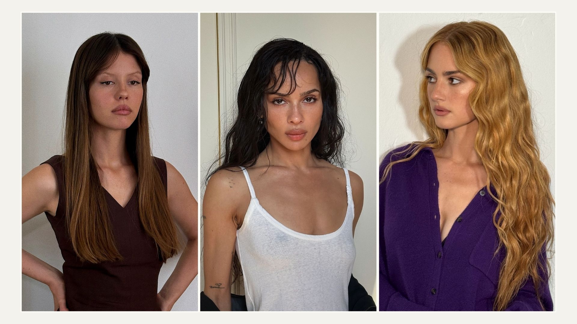 Mia Goth, Zoe Kravitz and Grace Van Patten with long hair - best bonding hair treatments