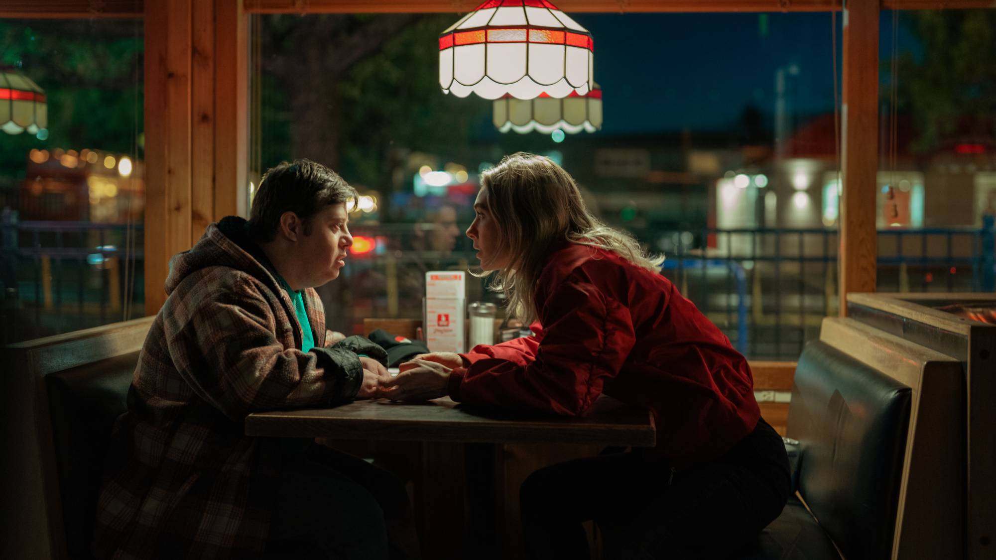 (L-R) Zack Gottsagen and Vanessa Kirby in Netflix's "Night Always Comes"