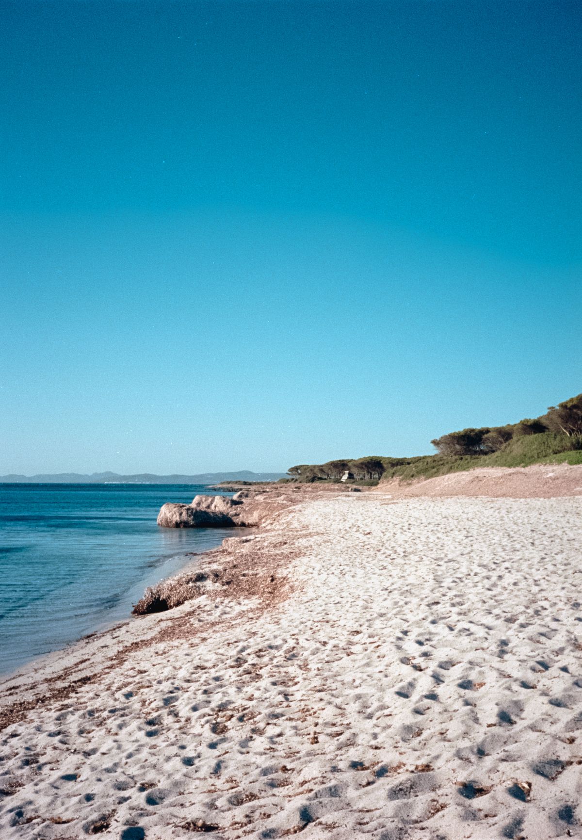 Sunny beach with blue water