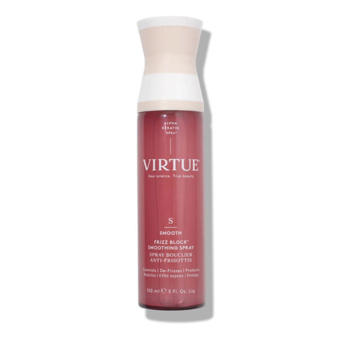 Virtue frizz block smoothing spray for a glow dry