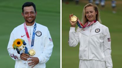 Xander Schauffele and Nelly Korda with their Olympic Gold medals