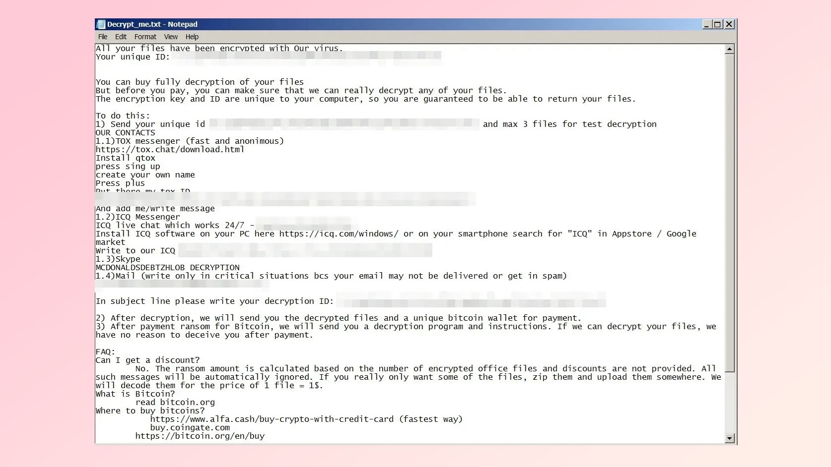 A ransom note left on a computer infected with Mimic ransomware